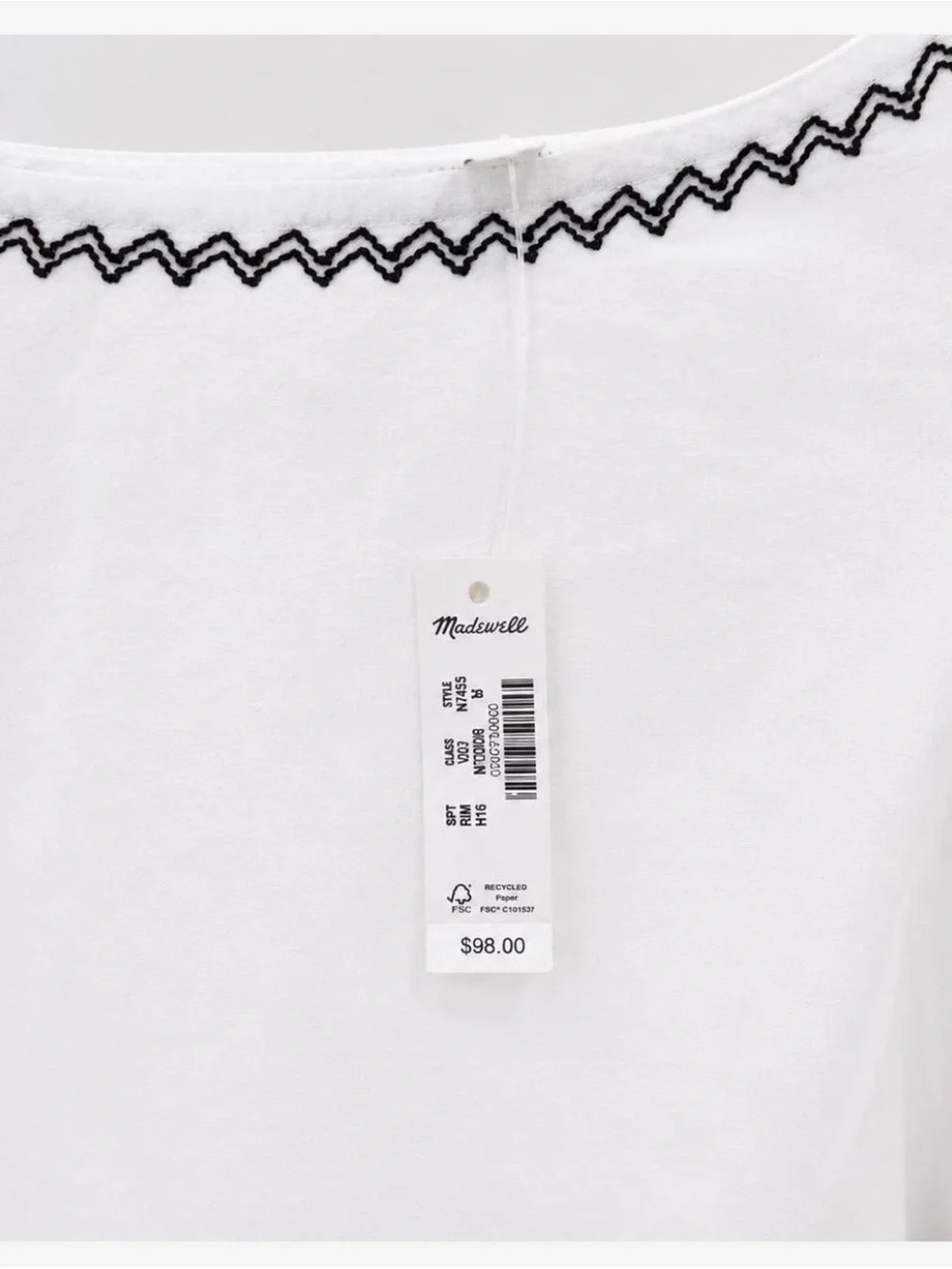 NWT Madewell White Embroidered Balloon Puff Sleeve Blouse